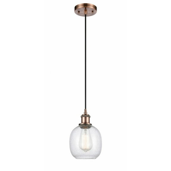 516-1P-AC-G104-Innovations Lighting-Belfast-1 Light Mini Pendant in Industrial Style-6 Inches Wide by 9 Inches High   Antique Copper Finish with Seedy