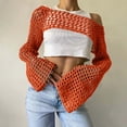 thumbnail image 2 of DHFJKG Womens Crochet Crop Top Swimsuit Cover Up Boat Neck Solid Color Sexy Hollow Out Knit Long Sleeve Cover Ups Stylish Beachwear, 2 of 5