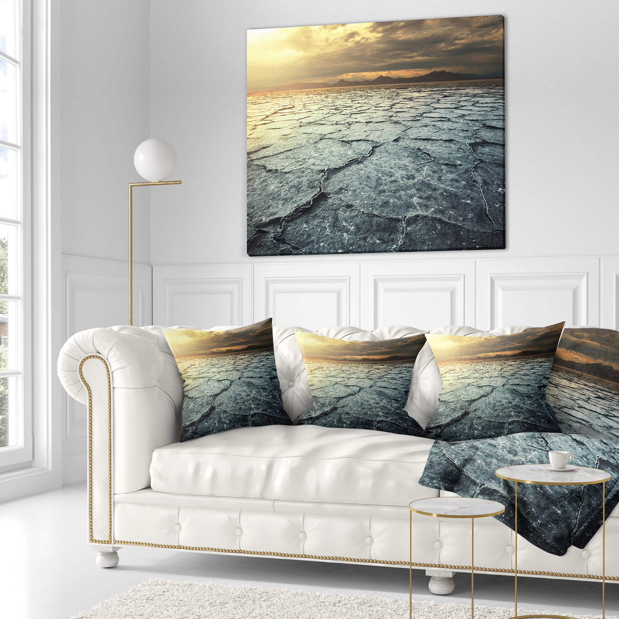 Designart Dark Drought Land under Cloudy Sky - Landscape Wall Throw Pillow - 16x16