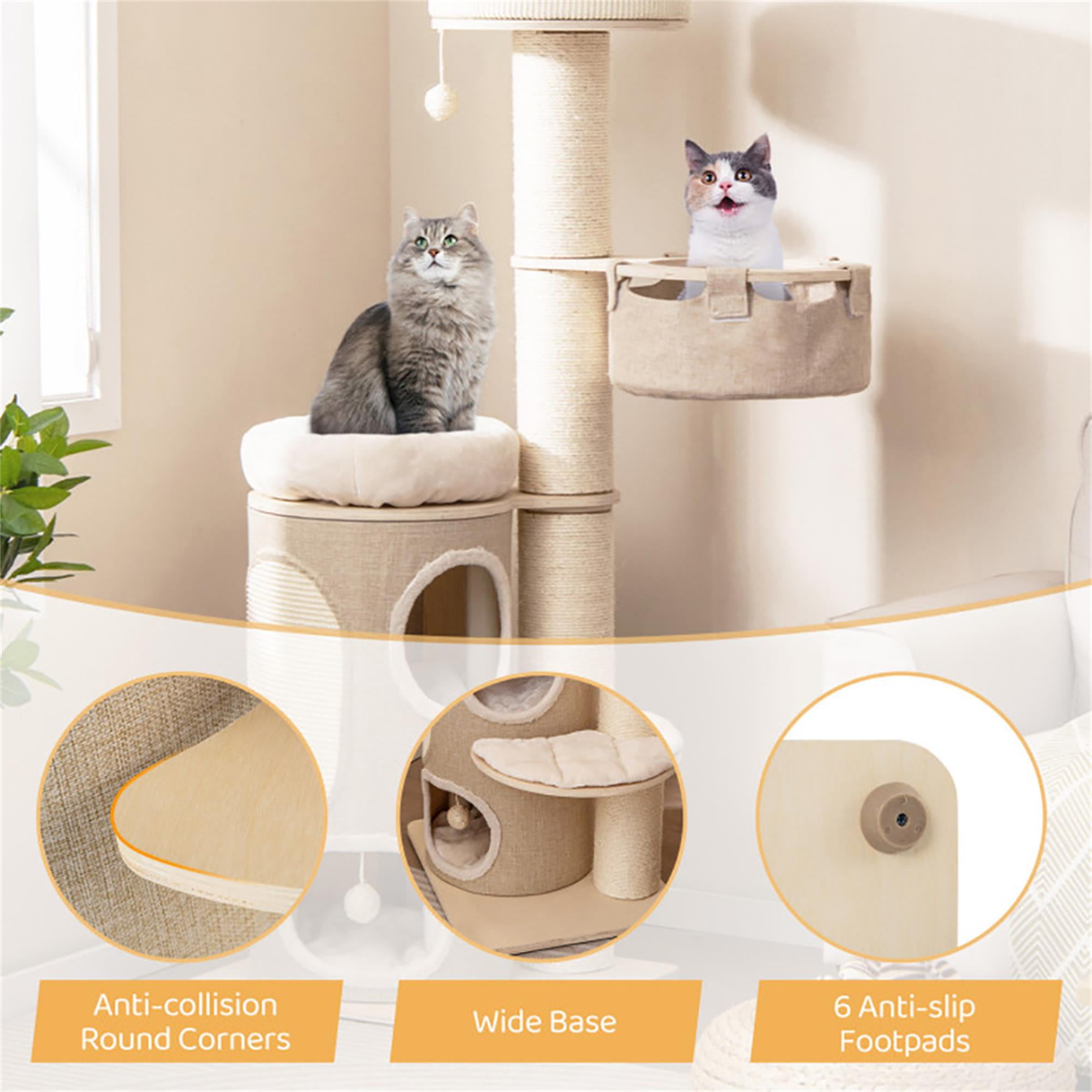 Kadyn 61" Cat Tree with Scratching Post, Cat Tower with with 2 Stoery Cat Condo and Top Perch, Multi-Platform Cat Tree House, Beige