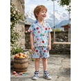 thumbnail image 3 of RUINIXCW Toddler Baby Boy Girl Silk Satin Back to School Pajamas Set Kids Boys Summer PJS Set Sleepwear Apple Bus Printed Short Sleeve Button Down Shirt and Shorts Set Homewear Loungewear 3-9 Years, 3 of 9