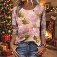 thumbnail image 4 of Women's 3/4 Sleeve Tops Crewneck Fall Leaf Print Casual Shirts Loose Fit Outdoor Work Sports Party Pullovers Light Gray 5XL, 4 of 6