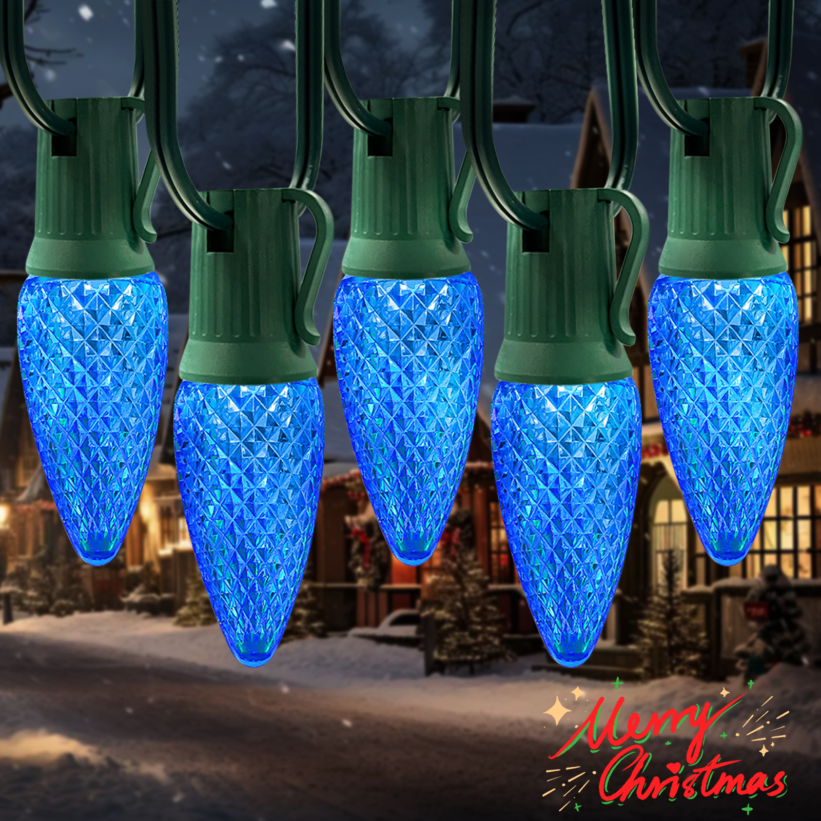 LAMPHOME Blue C9 Christmas String Light Outdoor, 25FT Shatterproof LED for House Rooflines & Pathways, Connectable Waterproof Vintage Christmas Light for Tree, Yard, Patio, Porch, Garden