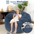 thumbnail image 4 of 2-in-1 Convertible Bean Bag Chair Bed for Adults - Extra Large Corduroy Sofa with High-Density Foam, Washable Cover - Ideal for Living Room, Bedroom- Navy Blue, Queen (D48"xH27", Mattress 80"x60"x10"), 4 of 8