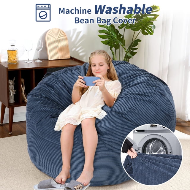 AKDSteel Large Bean Bag Chair With Filling, Convertible 2-In-1 Sofa Bed For Adults With Washable Corduroy Cover