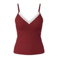 thumbnail image 5 of VBVC Women's Lace V-Neck Built In Bra Tank Top , Ladies' Soft Stretch Spaghetti Strap Layer Camisole , Summer Lounge Going Out Tops For Women,Red,S-2XL, 5 of 8