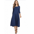 thumbnail image 3 of SHEOWO Mid Sleeve Solid Color Women' S Fall Round Neck Solid Color Swing Skirt Casual Swing Half Sleeve Dress Plus Size, 3 of 6