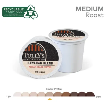 Tully's Coffee Hawaiian Blend K-Cups, Medium Roast Coffee, 96 Count