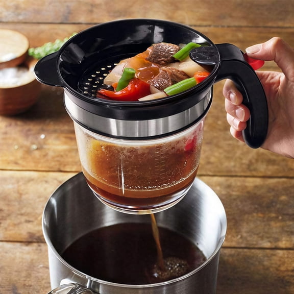DUNCHATY 4 Cup Fat Separator with Strainer and Bottom Release - 1L Gravy Grease Separator for Soup, Stock & Oil, BPA-Free Plastic Measuring Cup, Dishwasher Safe Kitchen Tool