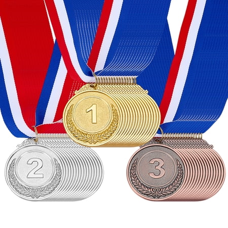 48PCS Gold Silver Bronze Award Medals 3 Colors Zinc Alloy Medals with Nylon Strap 1st 2nd 3rd Winner Prizes with Neck Ribbons