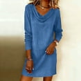 thumbnail image 2 of Kaemgyyd Long Sleeve Dress for Women Casual Loose Cowl Neck Tunic Dress Cotton Linen Solid Color T Shirt Dress Beach Cover Up, 2 of 7