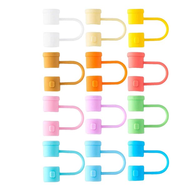 Tapón de silicona para pajitas, tapón de colores, funda reciclable para pajitas, 12 unidades