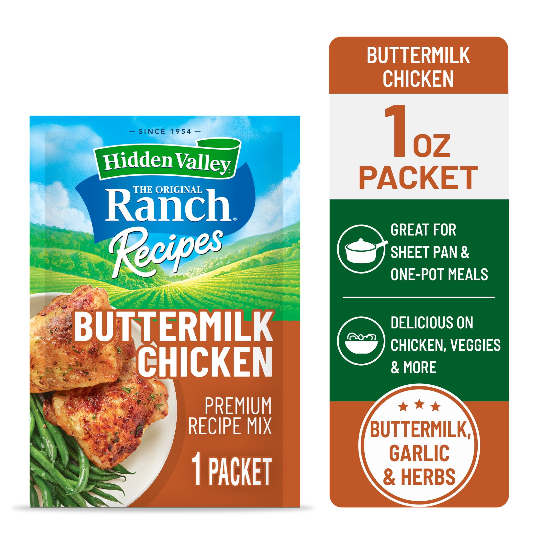 (3 pack) Hidden Valley Ranch Recipes Buttermilk Chicken Premium Seasoning Mix, 1 oz Packet
