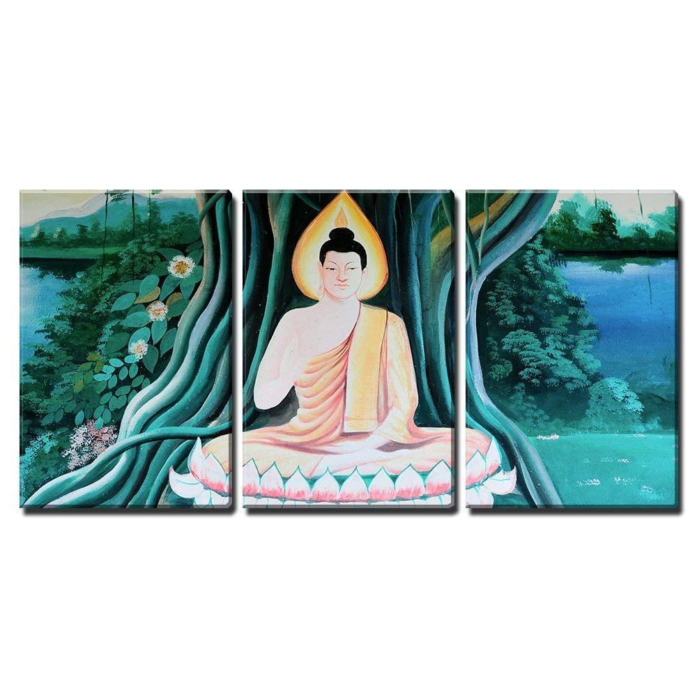 wall26-3 Piece Canvas Wall Art - Old Painting of Buddha - Modern Home Decor  Stretched and Framed Ready to Hang - 16