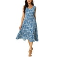 thumbnail image 2 of Vestido de verano bohemio para mujer Inspire Chic, con escote en V, estampado floral, midi en capas, casual, azul S, 2 of 6