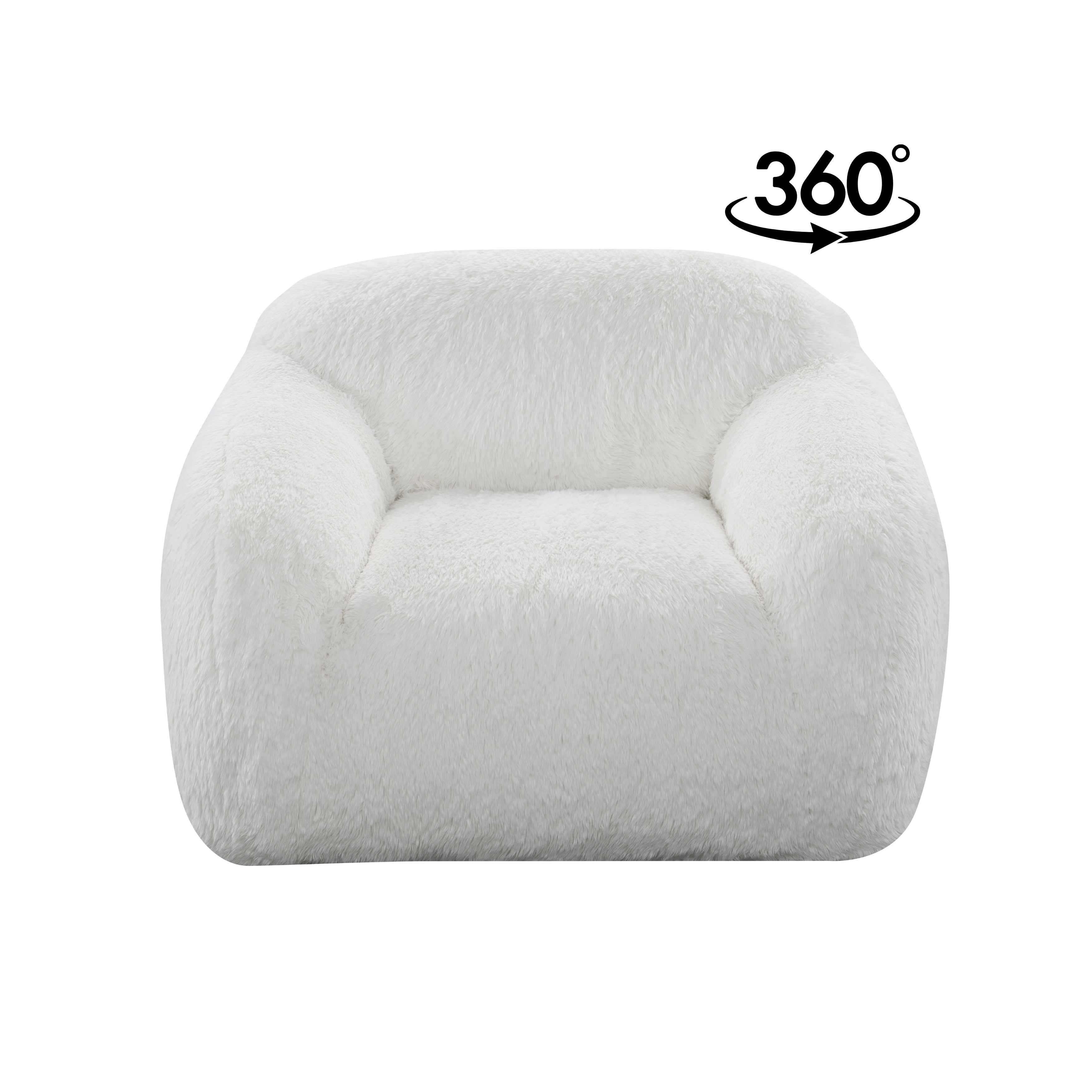 Roundhill Furniture Adell Polar Bear Faux Fur Swivel Cuddle Chair, Ivory White