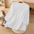 thumbnail image 6 of Craaazy Plus Size Womens Solid Color V-Neck 3/4 Sleeve Cotton Linen Blouse with Embroidery for Casual Outings Gift, 6 of 9