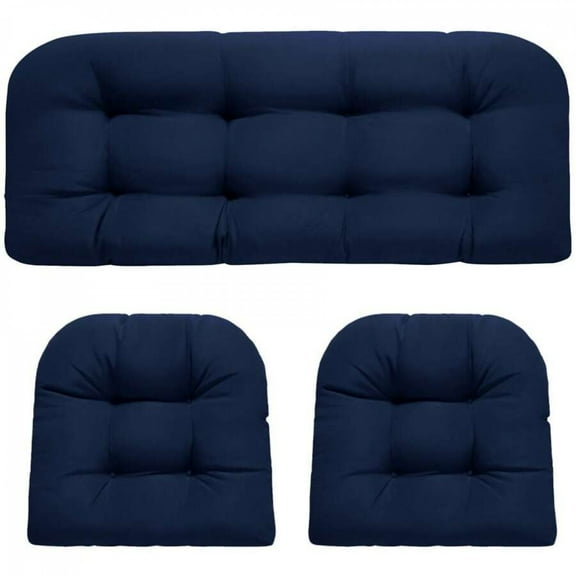 3 Pieces Wicker Chair Cushions Of Waterproof Tufted Outdoor Seat Cushions Set For Patio Furniture Sofa Settee Couch,1 Loveseat And 2 U-Shaped Cushions