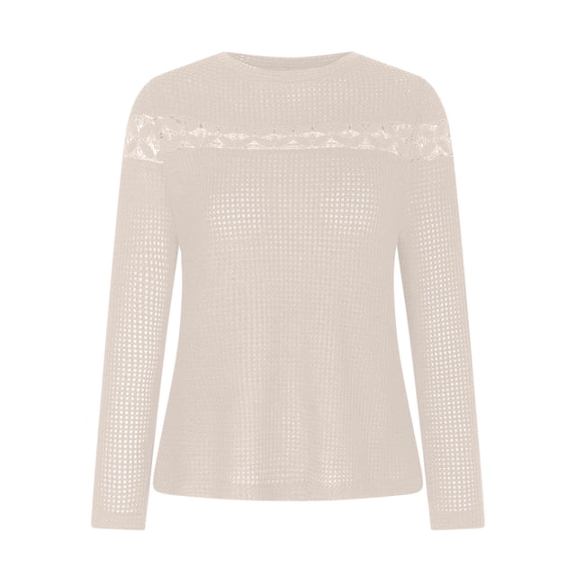 Timegard Womens Tops Drop Shoulder Lace Long Sleeve Shirts Fall Casual Tunic Tops Blouse Solid Color