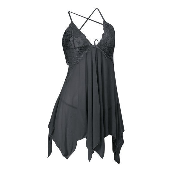 Levmjia Women's Lace Nightgown Set Deep V Backless Hollow Out Adjustable Straps Comfortable Sleepwear for Bedroom Romance and Daily Wear