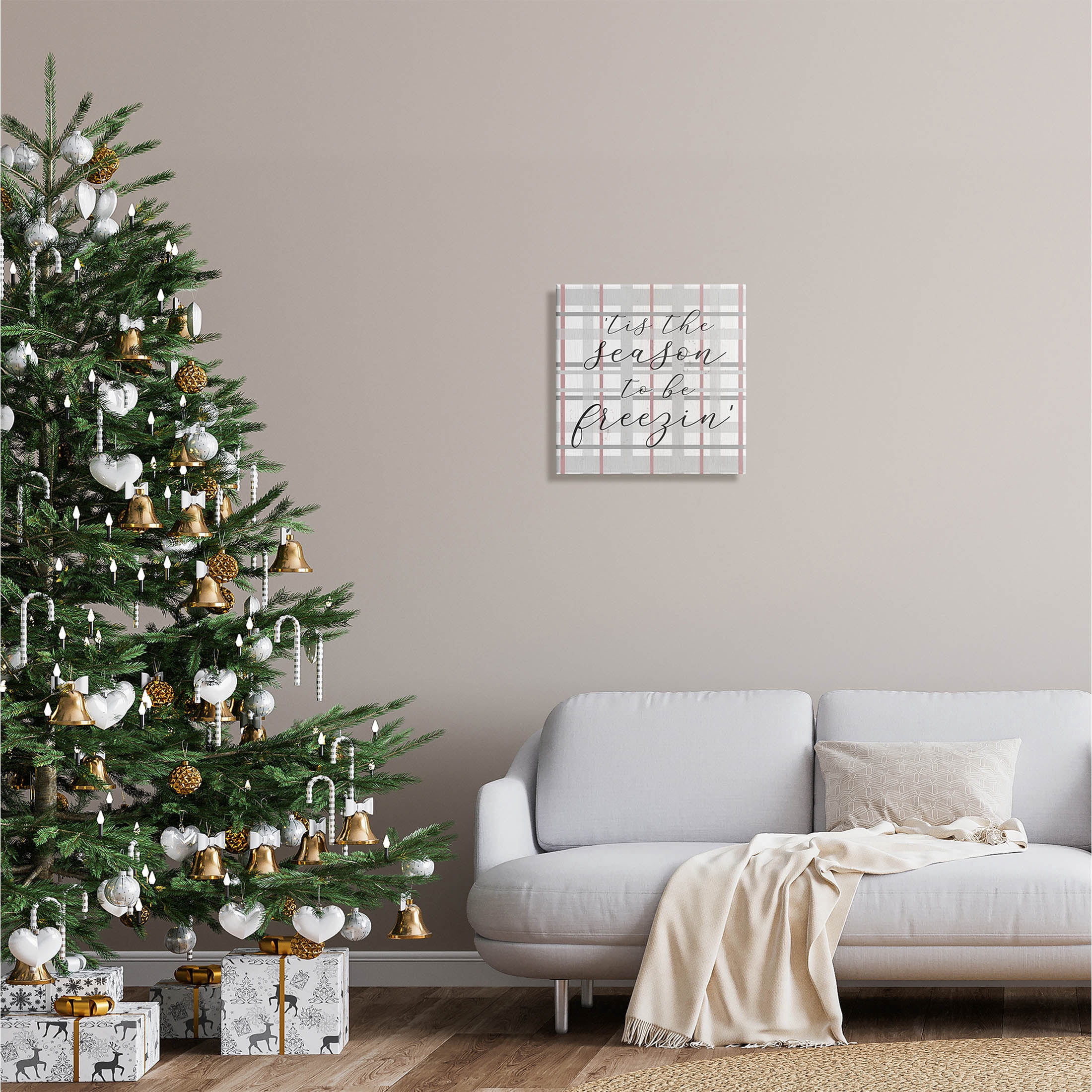 Tis The Season To Be Freezin' Winter Plaid Holiday Graphic Art Gallery Wrapped Canvas Print Wall Art