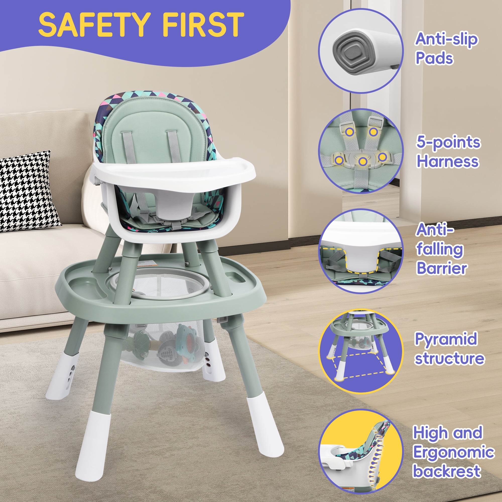 Tolead 15-in-1 Baby Highchair & Activity Center, 15-in-1 Convertible High Chair with Green