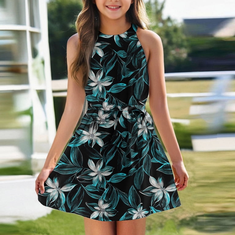TQWQT Girls Halter Dresses Summer Cute Halter Dress Size 10-12 A Line  Sundress Sleeveless Kids Tie Front Party Dress Floral Print Tween Girls  Clothes Mint Green 130 - Walmart.com