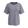 thumbnail image 5 of EliteGoogv Women's Striped Print T Shirts Crew Neck Short Sleeve Tops Casual Breton Striped Tees for Daily Streetwear,Navy,XL, 5 of 5