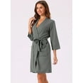 thumbnail image 2 of DARING DIVA Women's Waffle Bathrobe Soft Kimono Spa & Bath Mid-Length Robes M Grey, 2 of 6