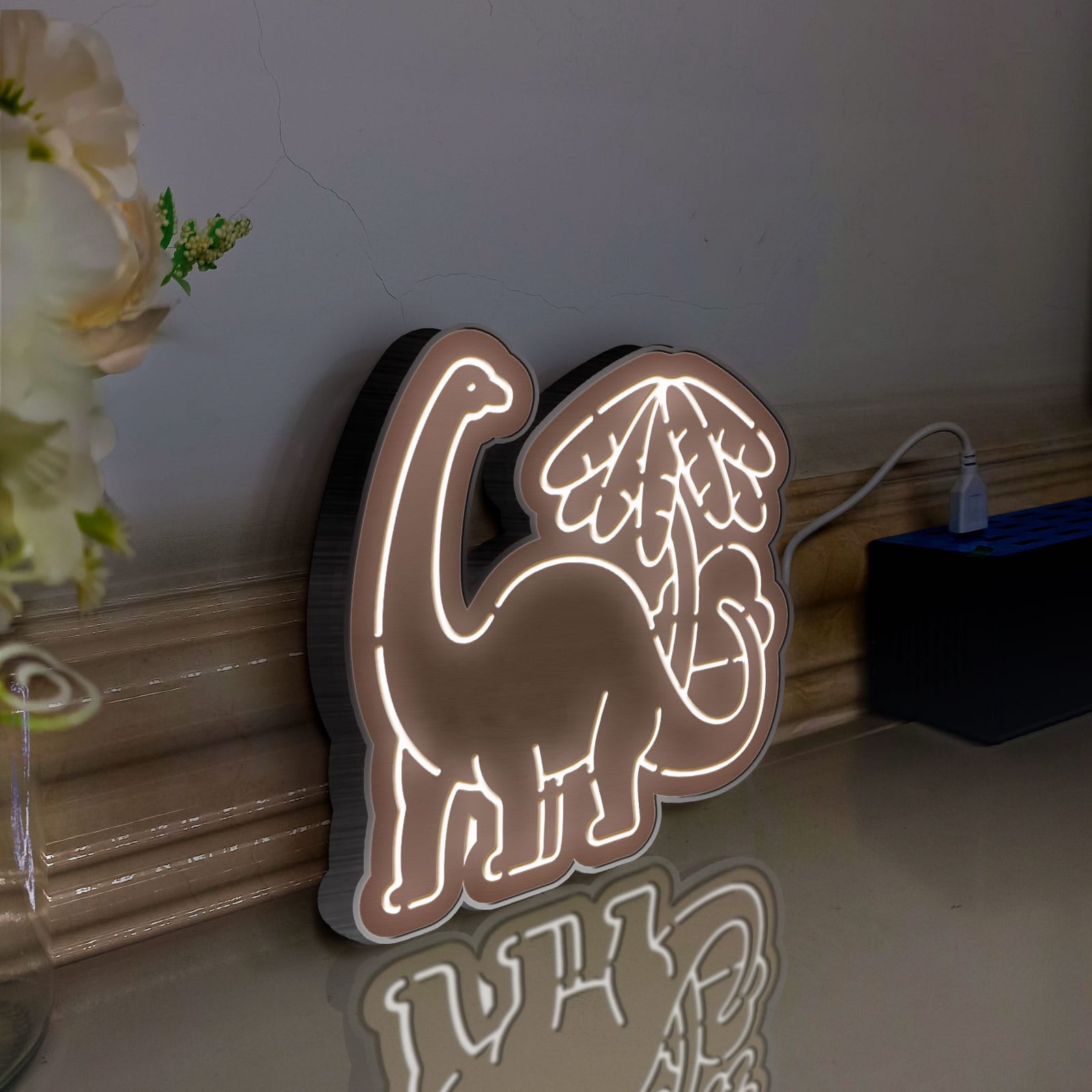 Dinosaur Led Light Box, Dimmable Neon-Like Light Signs USB Power for Wall Decor Bedroom Decoration, Static Light (WxH) 16"x15"