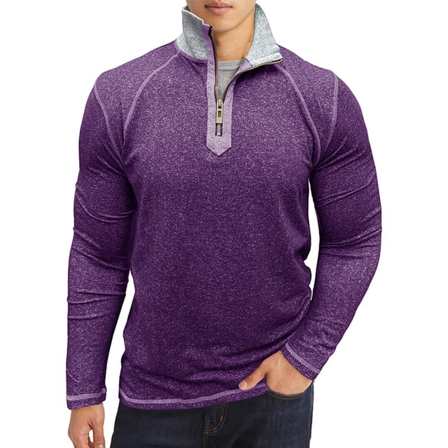 Pisexur Chemise à Manches Longues pour Hommes, Tissu de Haute Qualité, T-Shirt à Manches Longues, Mode Décontractée pour Hommes, Col Rabattu, Blouse à Manches Longues, Violet, P