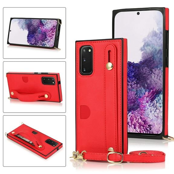 Dteck Case For Samsung Galaxy S20 Plus(6.7 inches),Luxury PU Leather Adjustable Strap Shockproof Rubber Protective Back Phone Kickstand Hybrid Cover,Red