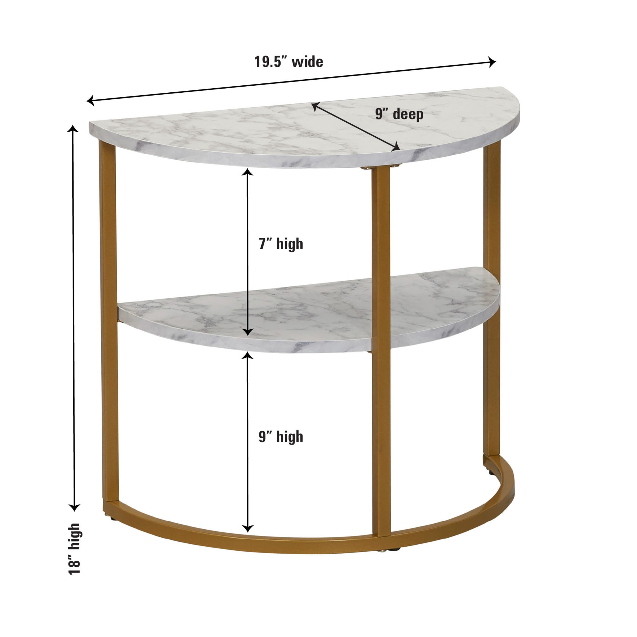 Household Essentials Half-Moon Modern End Table, White Marble