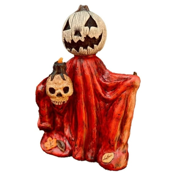 LIJCC Cape Pumpkin Ornament The Guiding Wraith Figure Vintage Blow Pumpkin Wraith Halloween Resin Figure Collectible Witch Decor Pumpkin Head Statues for Indoor Outdoor
