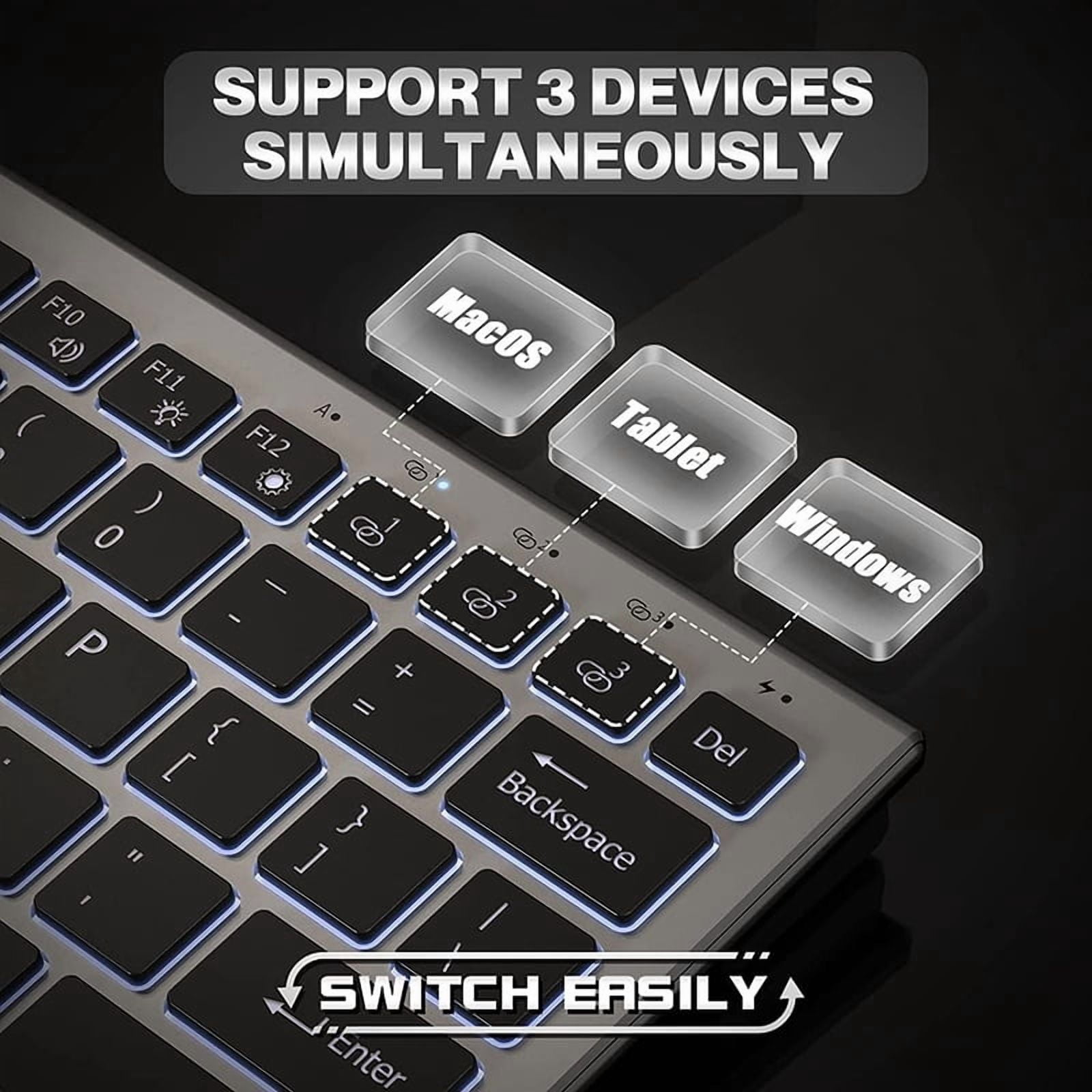 Wireless Bluetooth Aluminum Keyboard Multi-Device Rechargeable Illuminated Full Size Computer Backlight Keyboard Mouse Set