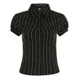 thumbnail image 7 of Womens Button Up V Neck Shirts Slim Fit Lapel V Neck Cap Short Sleeve Stripes Going Out Tops Summer (M, Black), 7 of 7