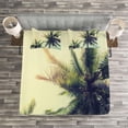 thumbnail image 3 of Ambesonne Palm Tree Quilted Bedspread Set 3 Pcs, Caribbean Coastline Ocean, Queen Size, Pale Yellow Green Brown, 3 of 3