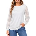 thumbnail image 3 of UVN Blouses for Women Dressy Lace Pleated Tunic Tops Casual Long Sleeve Fall Shirts, 3 of 9