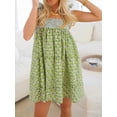 thumbnail image 5 of Green Floral Mini Tie Shoulder Sleeveless Square Neck Knot Cami Flowy Boho Vacation Beach Sundress, 5 of 6