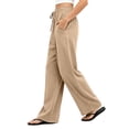 thumbnail image 7 of Women's Cotton Loose Casual Pants with Pockets, Mid Elastic Waist Drawstring, Solid Lightweight Soft Stretchy, Morning Lounge Beach Outdoor, Womens Trousers Long Straight Pants, 7 of 7