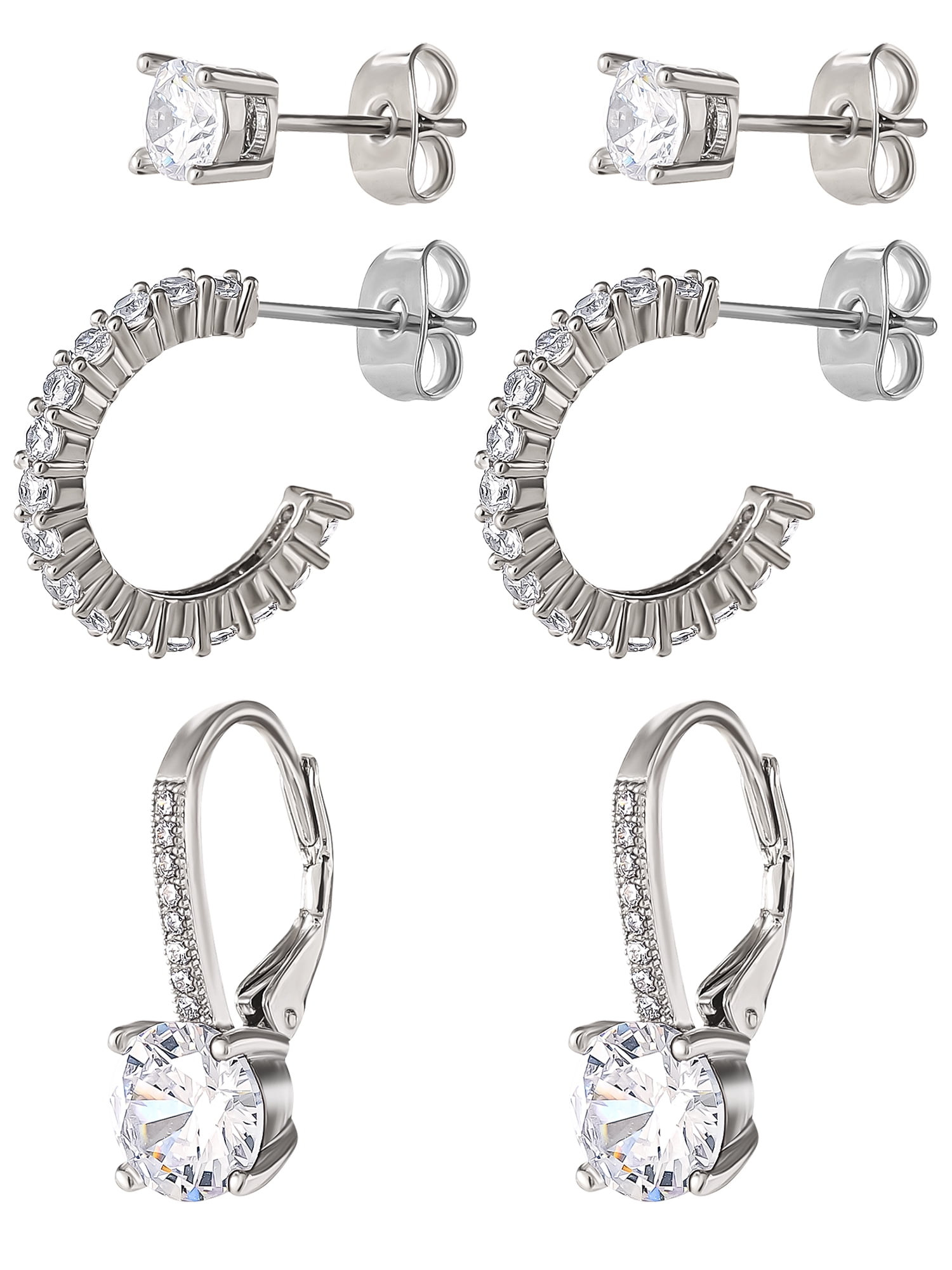 Believe By Brilliance Women's 14kt Gold Flash Plated Cubic Zirconia Earring Set, 3 Pairs