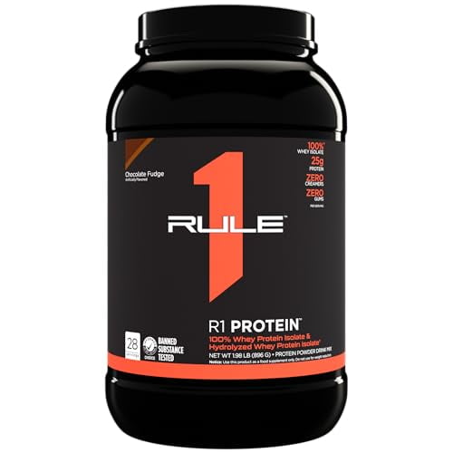 Rule One Proteins R1 Protein - 25g Fast-Acting, Super-Pure 100% Isolate and Hydrolysate Protein Powder with 6g BCAAs (2 Pounds*, Chocolate Fudge)