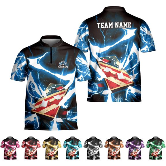 Personalized Cornhole Bowling Jersey Cornhole Shirt 3D Cornhole Player Tshirt for Team Funny Cornhole Gift Men Women (Blue, S)