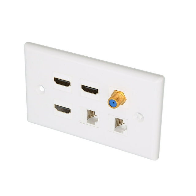 HD Multimedia Interface Ethernet Wallplate, Snap in Installation Decorative CAT6 Safety 6 Ports HD Multimedia Interface Wall Plate for Home