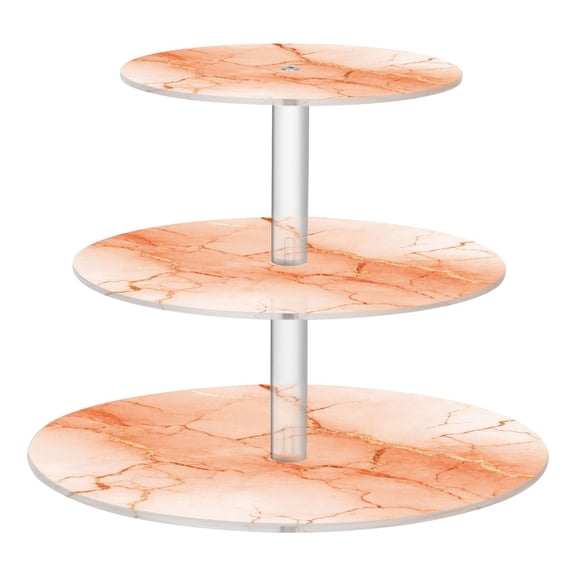 3 Tier Acrylic Cupcake Stand Light Orange Marble Crack Dessert Display Tower for Birthday Wedding Party