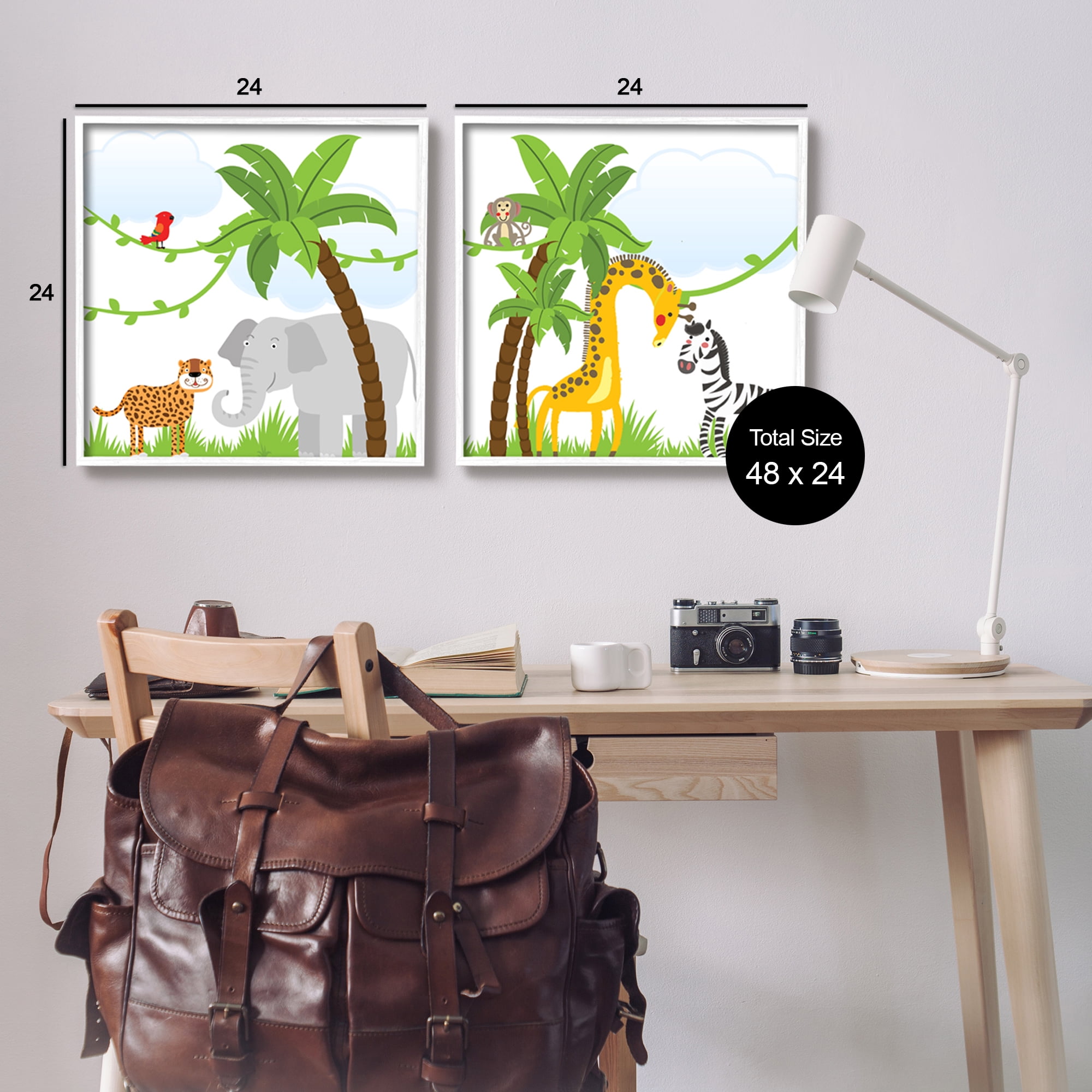Stupell Industries Jungle Animals Scene Animals & Insects Painting White Framed Art Print Wall Art, 24 x 24, Set of 2