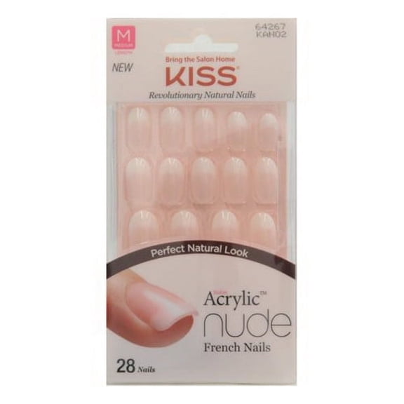 Kiss Salon Acrylic Nude French Nails Medium Length, 28 Ea