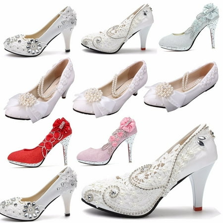 3 4 White Light Ivory Lace Crystal Wedding Shoes Bridal Heels 3 4 White Light Ivory Lace Crystal Wedding Shoes Bridal Heels Pumps
