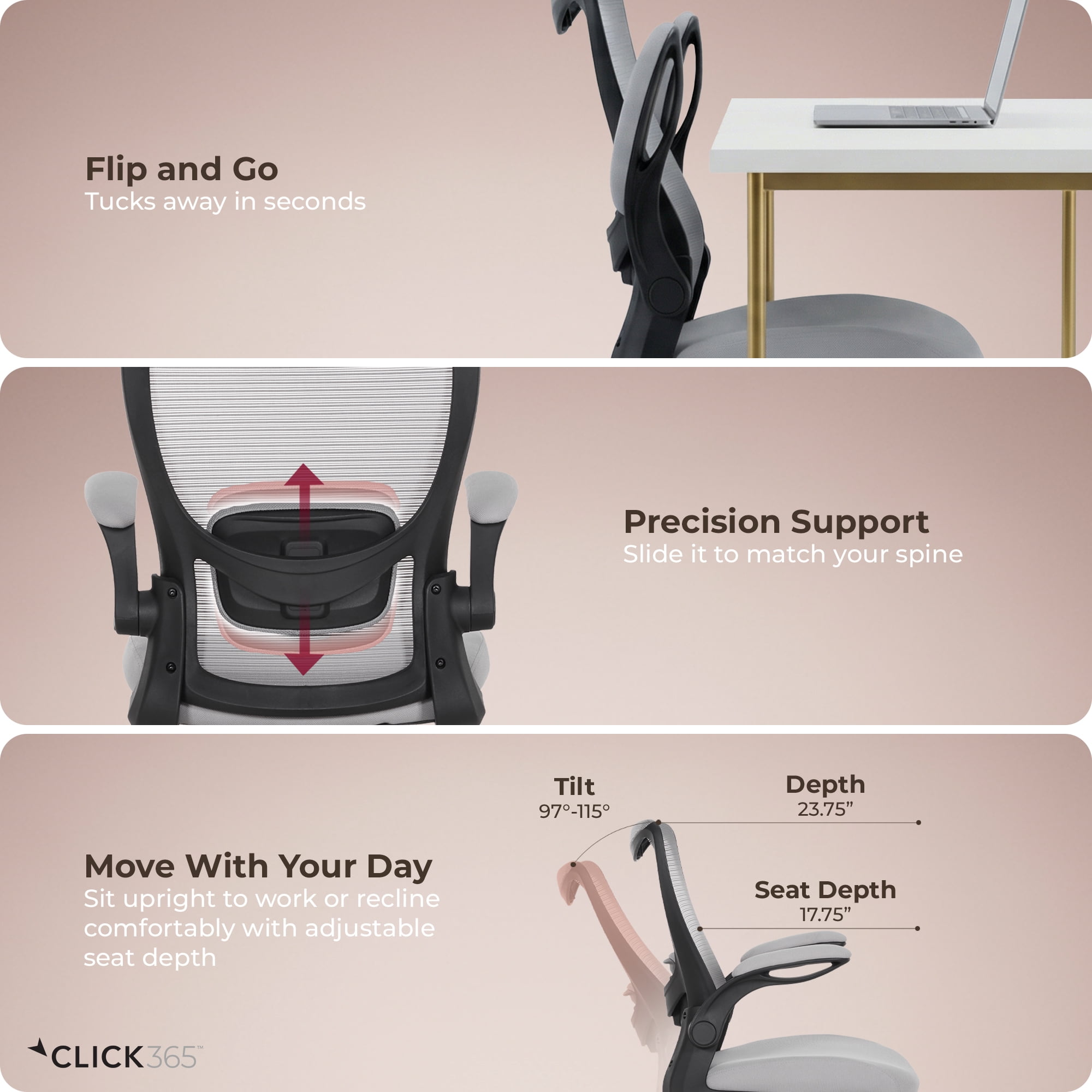 Click365 Adult Mesh Mid Back Indoor Commercial Ergonomic Office Chairs Hardware Kit, Gray