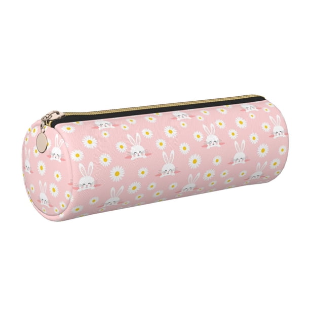 Disketp Rabbit Sunflower Estuche Organizador de Lápices de Cuero, Estuche de Oficina con Cremallera para Bolígrafo y Lápiz